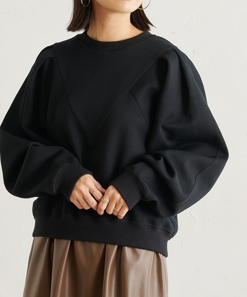 BONbazaar（ボンバザール）の「タックスリーブダンボールプルオーバー（Tシャツ/カットソー・レディース・オフホワイト/ブラック/モカ・FREE）」の2枚目の写真