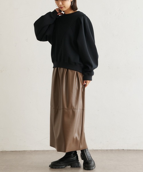 BONbazaar（ボンバザール）の「タックスリーブダンボールプルオーバー（Tシャツ/カットソー・レディース・オフホワイト/ブラック/モカ・FREE）」の17枚目の写真