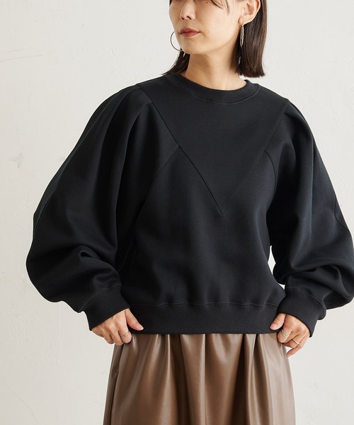 BONbazaar（ボンバザール）の「タックスリーブダンボールプルオーバー（Tシャツ/カットソー・レディース・オフホワイト/ブラック/モカ・FREE）」の16枚目の写真