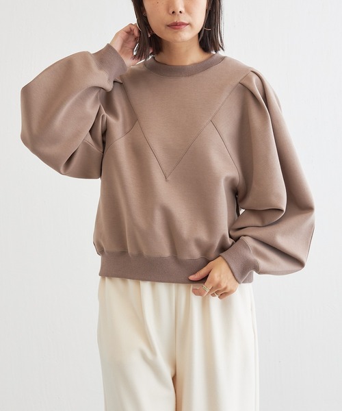 BONbazaar（ボンバザール）の「タックスリーブダンボールプルオーバー（Tシャツ/カットソー・レディース・オフホワイト/ブラック/モカ・FREE）」の9枚目の写真