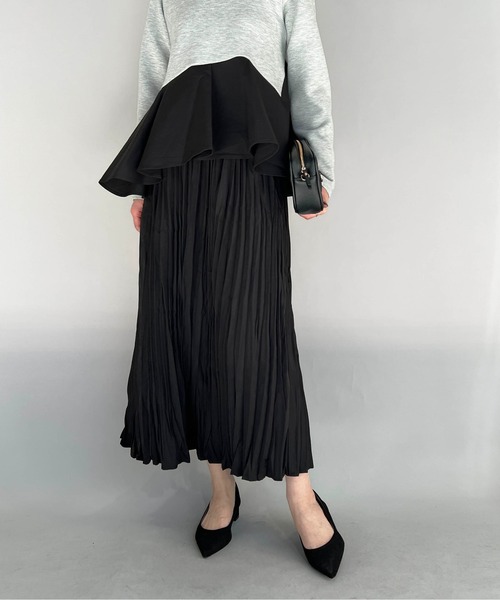 PICCIN(ピッチン)の「ワッシャープリーツロングスカート(スカート・レディース・アイボリー/ブラック/ライム・M)」の3枚目の写真