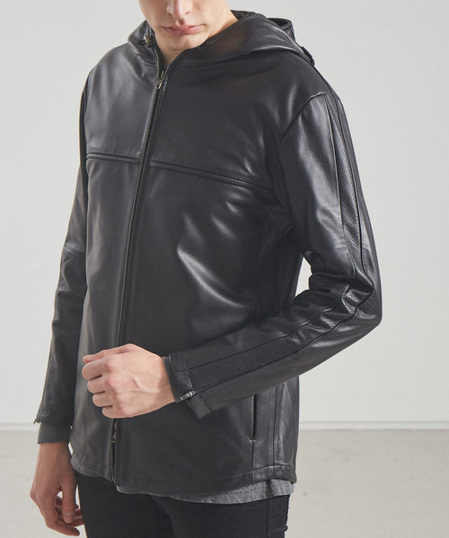 5351 POUR LES HOMMES(ゴーサンゴーイチプールオム)の「ジップアップ レザーパーカー ブルゾン(ライダースジャケット・メンズ・ホワイト/ブラック・44/46/48/50)」の21枚目の写真