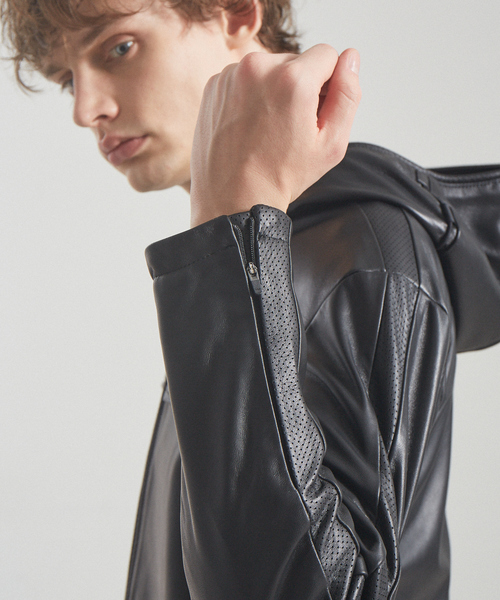 5351 POUR LES HOMMES(ゴーサンゴーイチプールオム)の「ジップアップ レザーパーカー ブルゾン(ライダースジャケット・メンズ・ホワイト/ブラック・44/46/48/50)」の19枚目の写真
