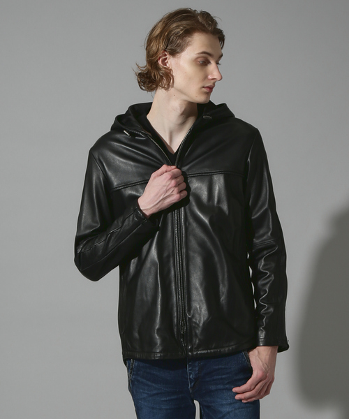 5351 POUR LES HOMMES(ゴーサンゴーイチプールオム)の「ジップアップ レザーパーカー ブルゾン(ライダースジャケット・メンズ・ホワイト/ブラック・44/46/48/50)」の12枚目の写真