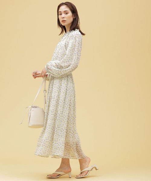 美品 ナノユニバース パフスリーブ サックワンピース 花柄 フレアワンピース 美品 ナノユニバース パフスリーブ サックワンピース 花柄