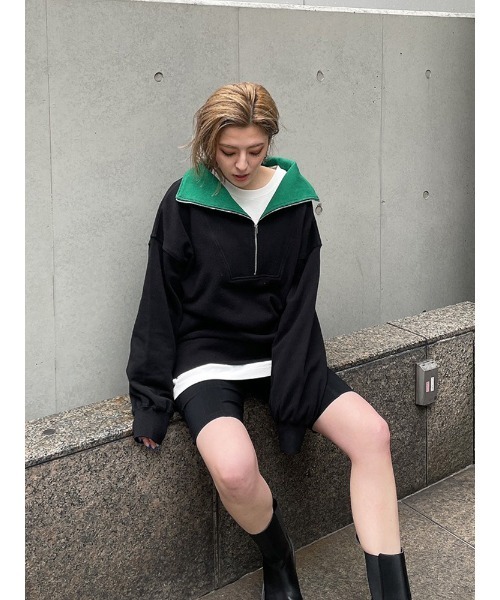 ENVYM（アンビー）の「リブカラーハーフジップＰＯ（スウェット・レディース・ホワイト/ブラック/ベージュ・FREE）」の6枚目の写真