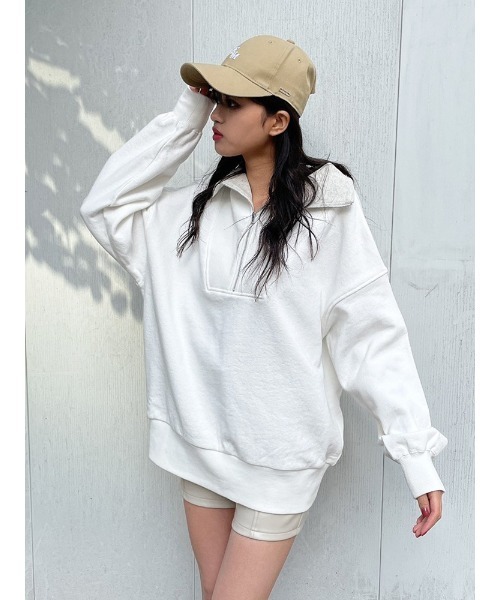 ENVYM（アンビー）の「リブカラーハーフジップＰＯ（スウェット・レディース・ホワイト/ブラック/ベージュ・FREE）」の14枚目の写真