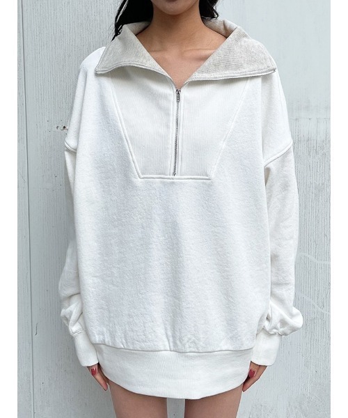 ENVYM（アンビー）の「リブカラーハーフジップＰＯ（スウェット・レディース・ホワイト/ブラック/ベージュ・FREE）」の18枚目の写真