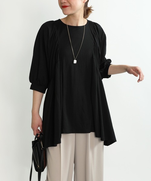 PICCIN（ピッチン）の「袖ボリュームカットチュニック（Tシャツ/カットソー・レディース・ブラック/オフホワイト/ピンク・M/L）」の16枚目の写真