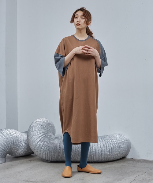 Dulcamara(ドゥルカマラ)の「インレイアシメベースボールOP(ワンピース・レディース・ブラウン/ライトグレー・FREE)」の2枚目の写真