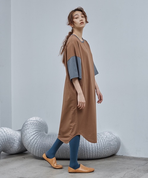 Dulcamara(ドゥルカマラ)の「インレイアシメベースボールOP(ワンピース・レディース・ブラウン/ライトグレー・FREE)」の4枚目の写真