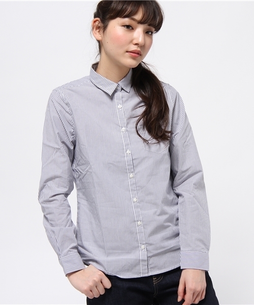 earth music&ecology（アースミュージックアンドエコロジー）の「【シャキシャキシャツ】ストライプ（シャツ/ブラウス・レディース・サックスブルー/ネイビー・MEDIUM/SMALL）」の2枚目の写真