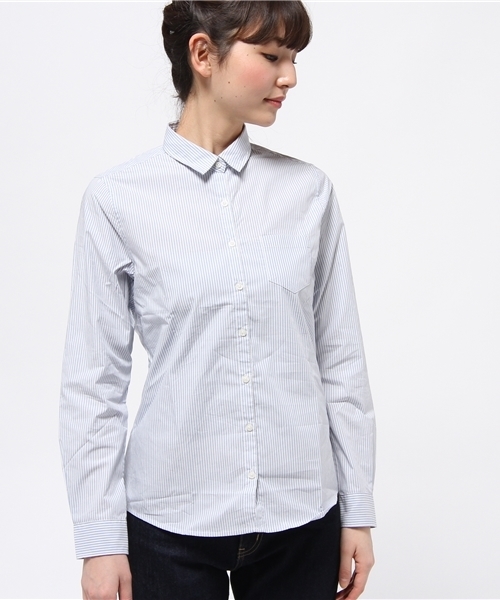 earth music&ecology（アースミュージックアンドエコロジー）の「【シャキシャキシャツ】ストライプ（シャツ/ブラウス・レディース・サックスブルー/ネイビー・MEDIUM/SMALL）」の4枚目の写真