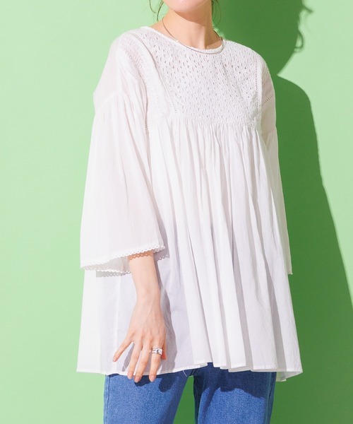 lil nina(リルニーナ)の「<MADE IN INDIA>エアリー シフリーブラウス(シャツ/ブラウス・レディース・ラベンダー/ミント/ブラック/オフホワイト・FREE)」の1枚目の写真