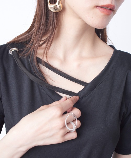 SETUP7(セットアップセブン)の「【SETUP7】アイレットベルトVネックカットソー SCCH164(Tシャツ/カットソー・レディース・ブラック/グレー/ホワイト/イエロー/グリーン/ピンク・FREE)」の8枚目の写真