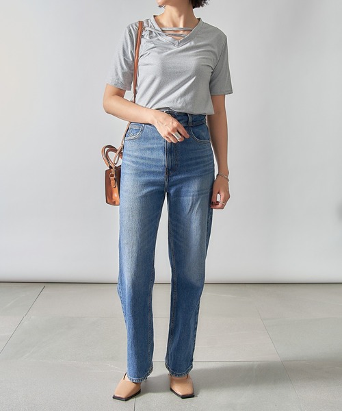 SETUP7(セットアップセブン)の「【SETUP7】アイレットベルトVネックカットソー SCCH164(Tシャツ/カットソー・レディース・ブラック/グレー/ホワイト/イエロー/グリーン/ピンク・FREE)」の14枚目の写真