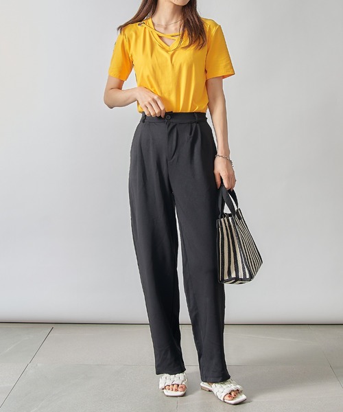 SETUP7(セットアップセブン)の「【SETUP7】アイレットベルトVネックカットソー SCCH164(Tシャツ/カットソー・レディース・ブラック/グレー/ホワイト/イエロー/グリーン/ピンク・FREE)」の16枚目の写真