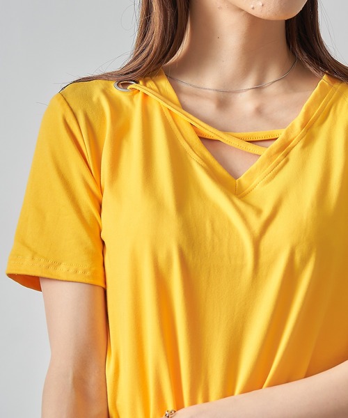 SETUP7(セットアップセブン)の「【SETUP7】アイレットベルトVネックカットソー SCCH164(Tシャツ/カットソー・レディース・ブラック/グレー/ホワイト/イエロー/グリーン/ピンク・FREE)」の18枚目の写真