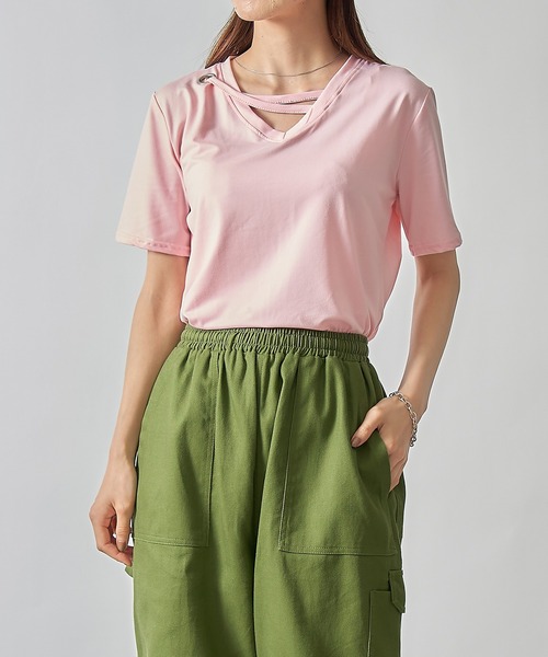 SETUP7(セットアップセブン)の「【SETUP7】アイレットベルトVネックカットソー SCCH164(Tシャツ/カットソー・レディース・ブラック/グレー/ホワイト/イエロー/グリーン/ピンク・FREE)」の20枚目の写真