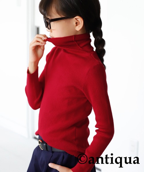 antiqua（アンティカ）の「綿100%細タートルリブニット。（ニット/セーター・キッズ・レッド/ブラック/グリーン/アイボリー・5/6/4）」の4枚目の写真
