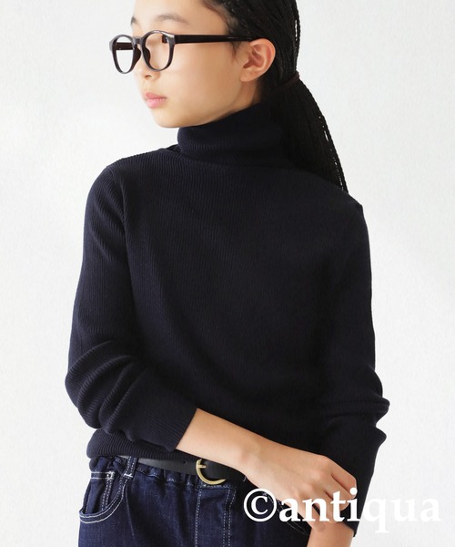antiqua（アンティカ）の「綿100%細タートルリブニット。（ニット/セーター・キッズ・レッド/ブラック/グリーン/アイボリー・5/6/4）」の3枚目の写真