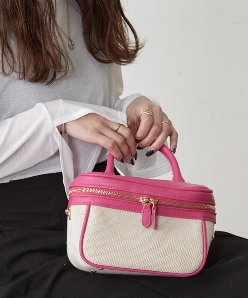 Shelly island(シェリーアイランド)の「キャンバスバニティバッグ(ハンドバッグ・レディース・ブラック/ピンク/グリーン・FREE)」の3枚目の写真