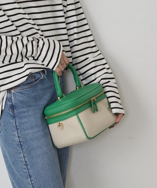 Shelly island(シェリーアイランド)の「キャンバスバニティバッグ(ハンドバッグ・レディース・ブラック/ピンク/グリーン・FREE)」の2枚目の写真