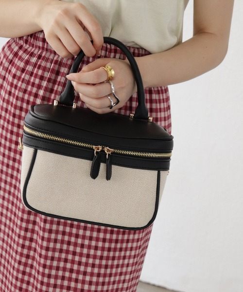 Shelly island(シェリーアイランド)の「キャンバスバニティバッグ(ハンドバッグ・レディース・ブラック/ピンク/グリーン・FREE)」の7枚目の写真