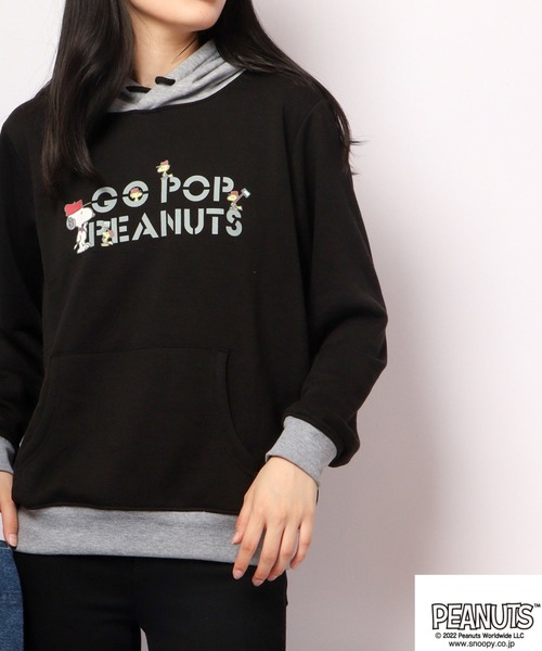 PEANUTS(ピーナッツ)の「PEANUTS スヌーピー 裏毛 プルパーカー 長袖(パーカー・レディース・ブラック/ベージュ/ラベンダー/ブラック系その他/杢グレー/パープル系その他・S/M/L/LL)」の2枚目の写真