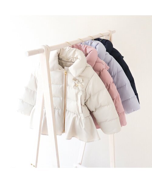 apres les cours（アプレレクール）の「【洗濯機でお洗濯OK】ペプラムリボン中綿アウター（ダウンジャケット/コート・キッズ・ベージュ/ネイビー/ピンク/サックスブルー・100/110/130/80/120/140/90）」の13枚目の写真