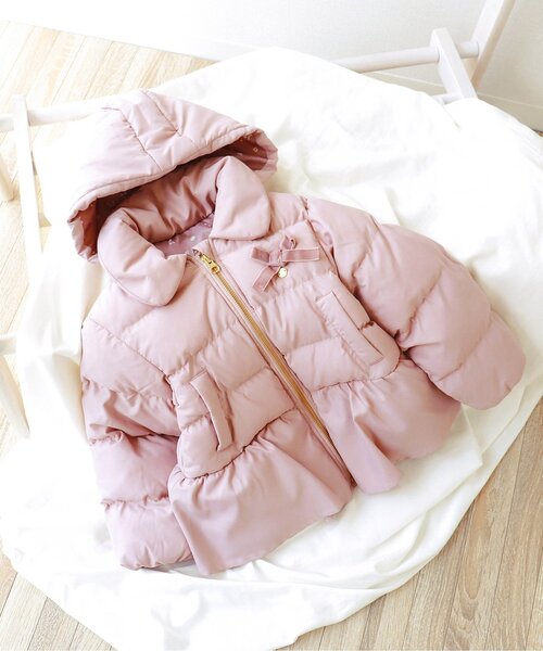 apres les cours（アプレレクール）の「【洗濯機でお洗濯OK】ペプラムリボン中綿アウター（ダウンジャケット/コート・キッズ・ベージュ/ネイビー/ピンク/サックスブルー・100/110/130/80/120/140/90）」の6枚目の写真