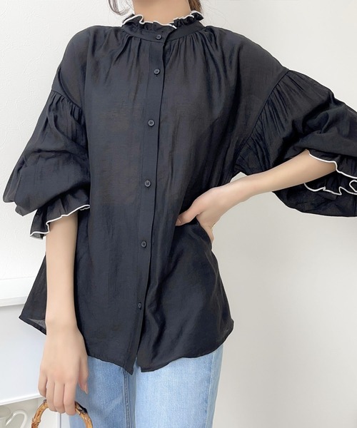 セール】しっとり女性らしく。2wayフリルカラー配色メローキャンディ