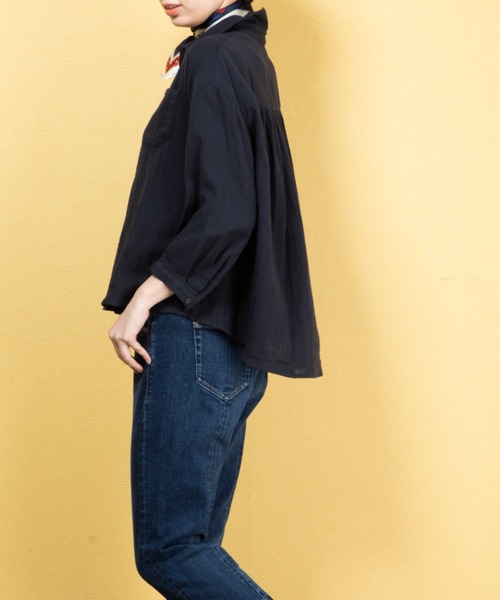 aunt lily（アントリリー）の「ダブルガーゼラウンドカラーシャツ（シャツ/ブラウス・レディース・オフホワイト/ネイビー/レモンイエロー・S～Ｍ/L～LL）」の15枚目の写真