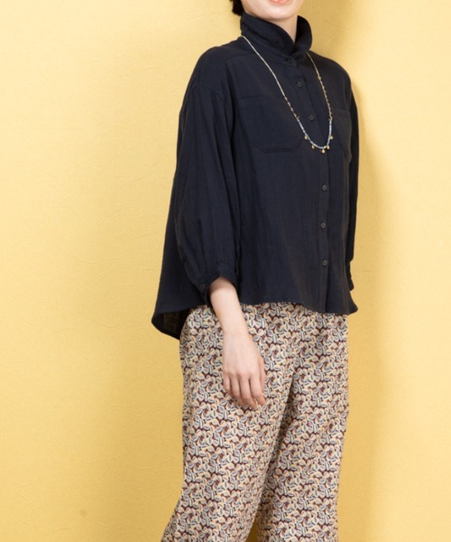 aunt lily（アントリリー）の「ダブルガーゼラウンドカラーシャツ（シャツ/ブラウス・レディース・オフホワイト/ネイビー/レモンイエロー・S～Ｍ/L～LL）」の16枚目の写真