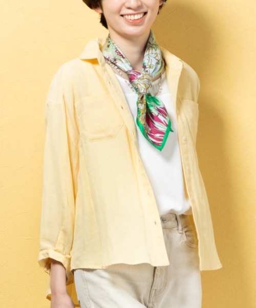 aunt lily（アントリリー）の「ダブルガーゼラウンドカラーシャツ（シャツ/ブラウス・レディース・オフホワイト/ネイビー/レモンイエロー・S～Ｍ/L～LL）」の19枚目の写真