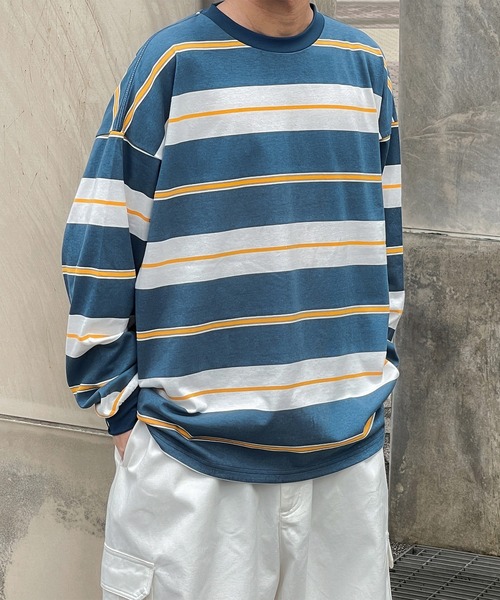 kutir(クティール)の「マルチボーダーロンT(Tシャツ/カットソー・メンズ・ブラック/ネイビー/グリーン・MEDIUM/LARGE)」の3枚目の写真
