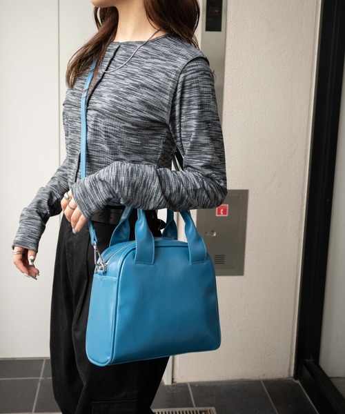 WEGO（ウィゴー）の「WEGO/PUボストンバッグ（ボストンバッグ・レディース・ブルー/ブラック/オフホワイト・FREE）」の14枚目の写真