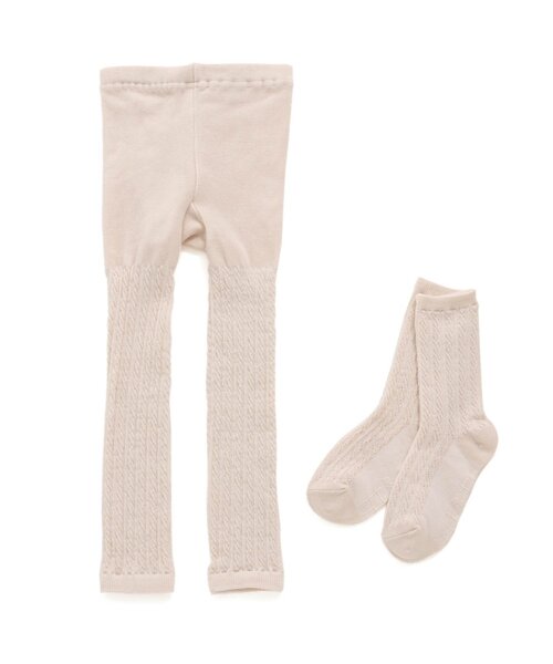 Ampersand（アンパサンド）の「ソックス＆ケーブル編みレギンスセット（レギンス/スパッツ・キッズ・アイボリー/ピンク/ブラウン/チャコール・80/90/100/110/120/140）」の2枚目の写真