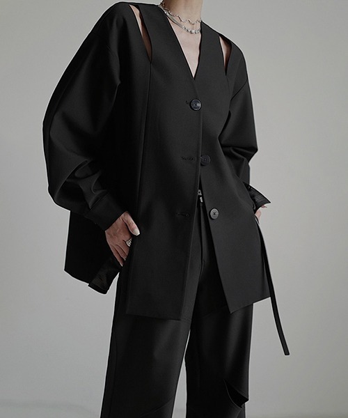 スラッシュデザイン ノーカラーシャツジャケット chw22a104