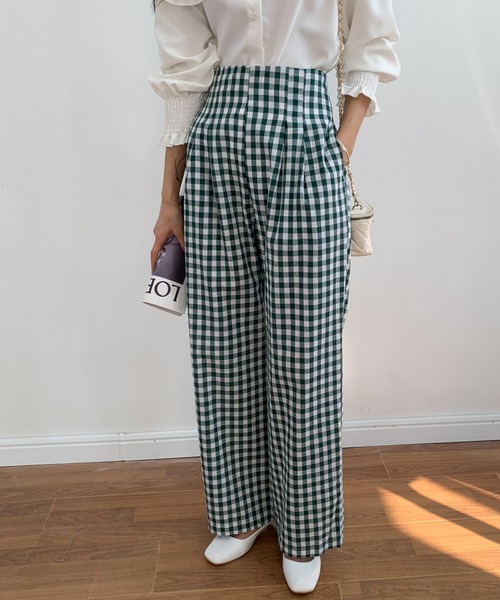 ECLIN（エクラン）の「ハイウエストギンガムチェックセミワイドパンツ（その他パンツ・レディース・ブラック/ブラウン/グリーン・S/M/L）」の20枚目の写真