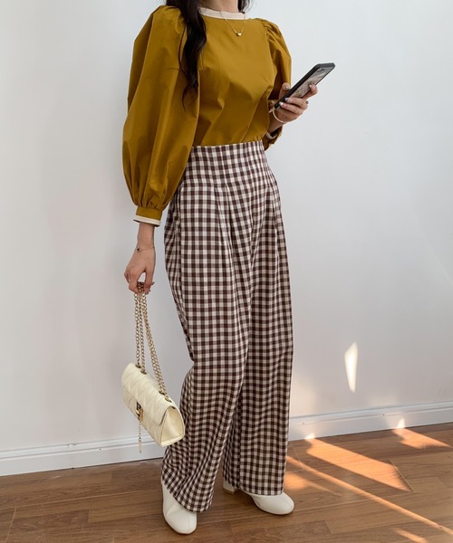 ECLIN（エクラン）の「ハイウエストギンガムチェックセミワイドパンツ（その他パンツ・レディース・ブラック/ブラウン/グリーン・S/M/L）」の8枚目の写真