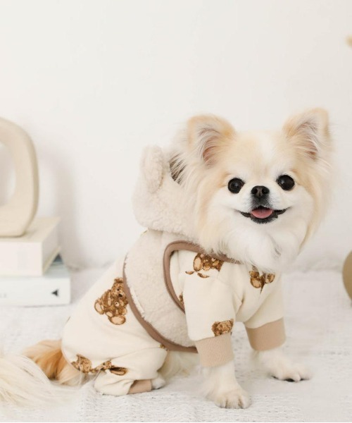 moncheri(モンシェリ)の「耳付きフードボアハーネス / 犬服 / ドッグウェア(リード/ハーネス/首輪・レディース・ベージュ/アイボリー・S/M/L/XL)」の20枚目の写真
