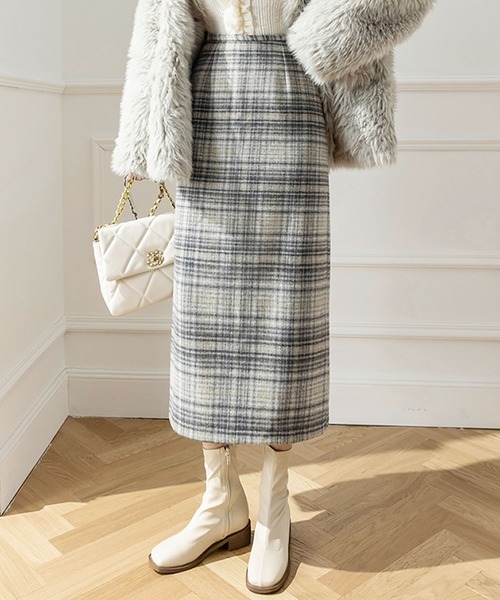 Primazel（プリマゼル）の「ウール調チェックタイトスカート（スカート・レディース・ベージュ/グレー・M）」の10枚目の写真