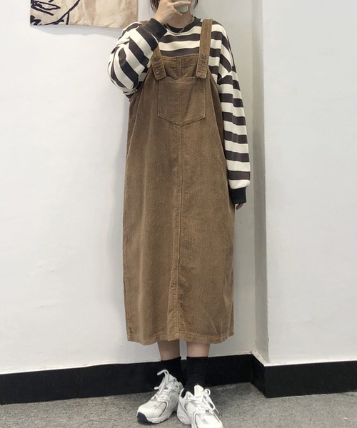 DAY CLOSET（デイ クローゼット）の「レディース バックスリットコーデュロイジャンパースカート（ジャンパースカート・レディース・ブラウン/ブラック・ONE SIZE）」の5枚目の写真