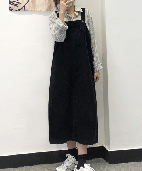 DAY CLOSET（デイ クローゼット）の「レディース バックスリットコーデュロイジャンパースカート（ジャンパースカート・レディース・ブラウン/ブラック・ONE SIZE）」の3枚目の写真