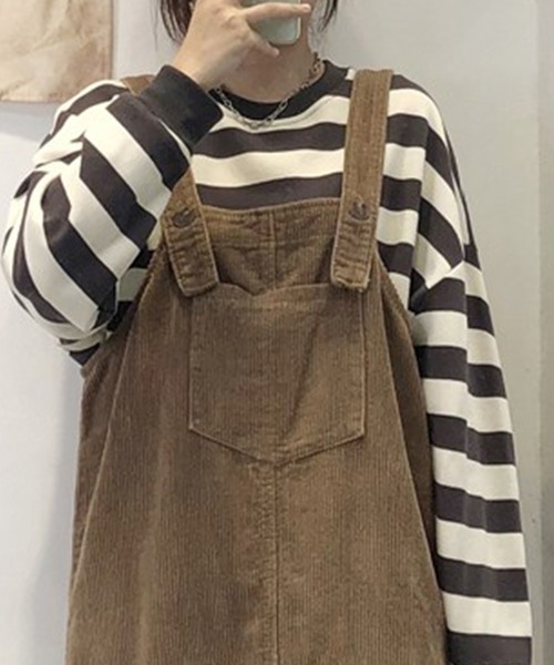 DAY CLOSET（デイ クローゼット）の「レディース バックスリットコーデュロイジャンパースカート（ジャンパースカート・レディース・ブラウン/ブラック・ONE SIZE）」の7枚目の写真