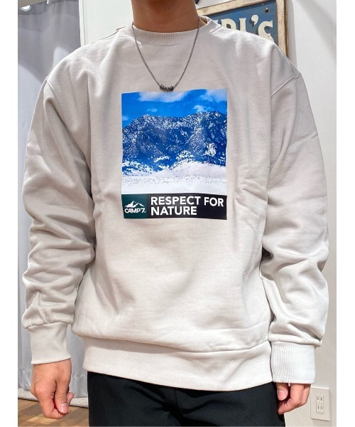 CAMP7（キャンプセブン）の「【CAMP7】フロントロゴクルースウェット（スウェット・メンズ・ベージュ/パープル/ブラック・M/L/S/XL）」の2枚目の写真