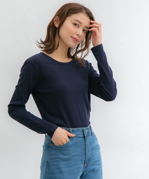 Honeys（ハニーズ）の「オーガニックＵネックＴシャツ（Tシャツ/カットソー・レディース・ブラック/ネイビー/オフホワイト/ベージュ×ブラック/ホワイト×ブラック・LL/L/M）」の18枚目の写真