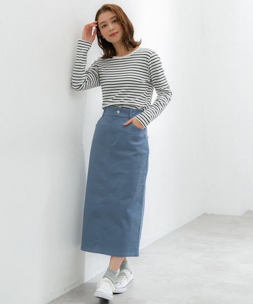 Honeys（ハニーズ）の「オーガニックＵネックＴシャツ（Tシャツ/カットソー・レディース・ブラック/ネイビー/オフホワイト/ベージュ×ブラック/ホワイト×ブラック・LL/L/M）」の11枚目の写真