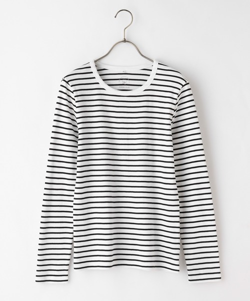 Honeys（ハニーズ）の「オーガニックＵネックＴシャツ（Tシャツ/カットソー・レディース・ブラック/ネイビー/オフホワイト/ベージュ×ブラック/ホワイト×ブラック・LL/L/M）」の12枚目の写真